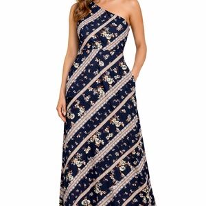 Chelsea28 Navy One Shoulder Floral Maxi Dress XL Wedding Guest